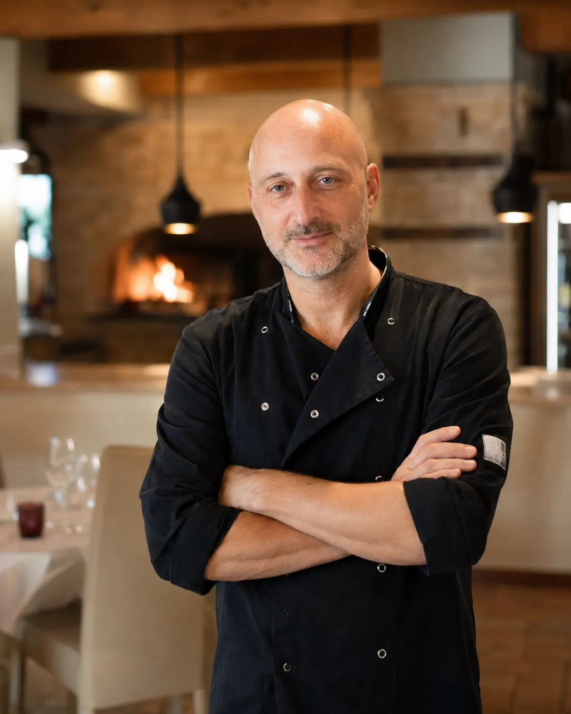 Lo chef del casale davanti al camino